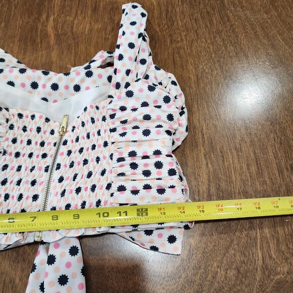 Maeve By Anthropology Crop Top Size 6 One Shoulder Sleeve Polka Tod Preppy - Picture 5 of 8